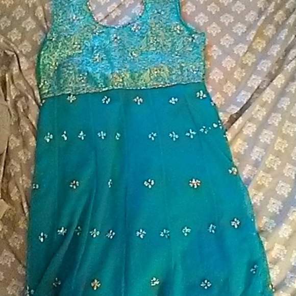 Anarkali blue salwar kameeze - Picture 3 of 3